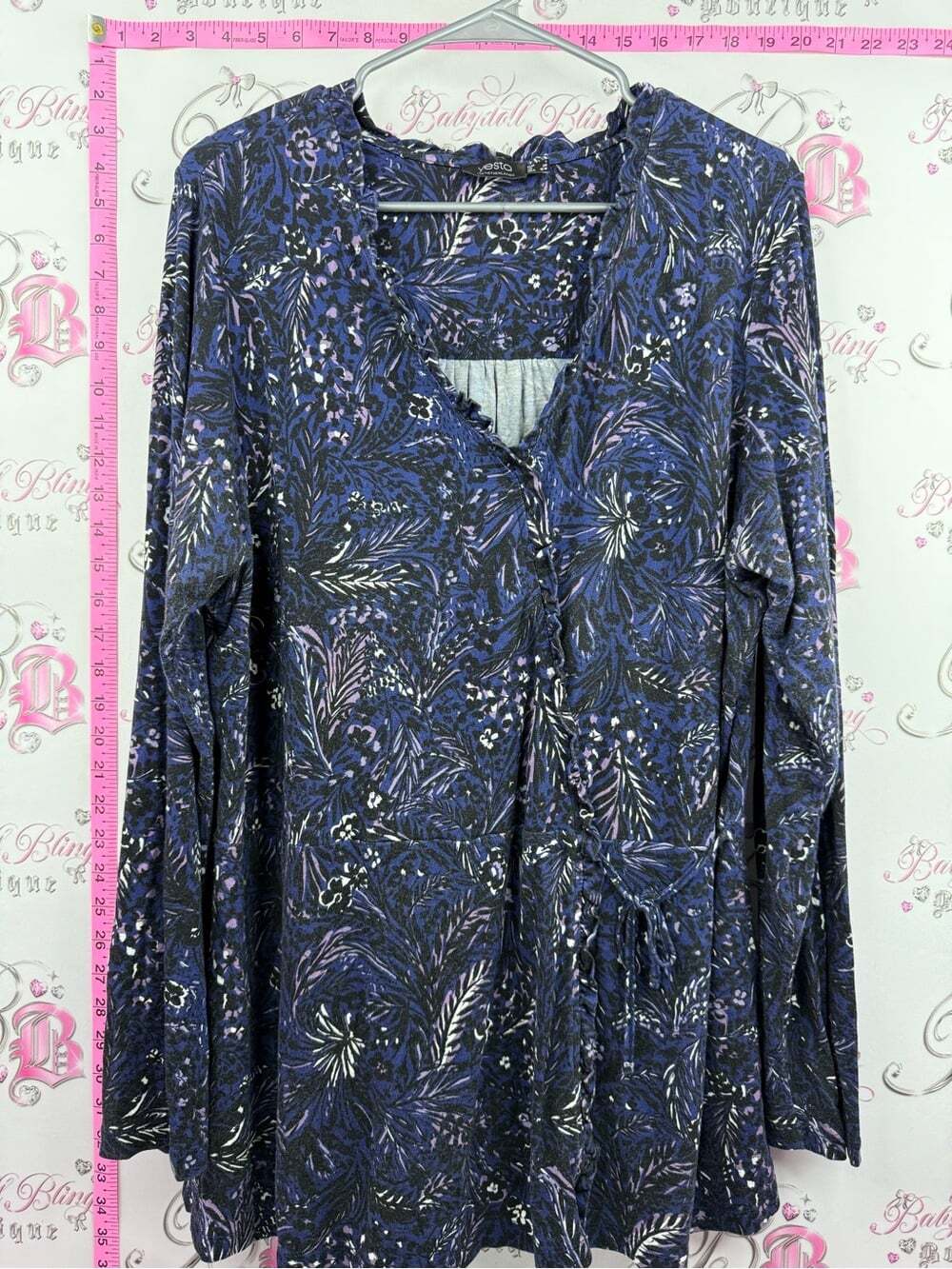 YESTA blouse tropical Long Sleeve Tunic Top - Purple Floral Print